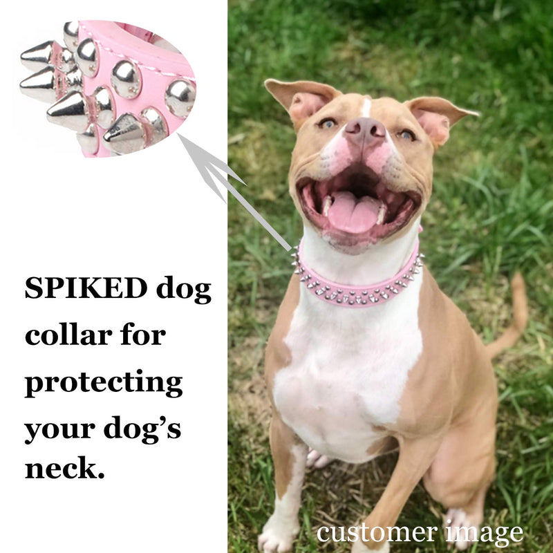 TEEMERRYCA Adjustable Leather Spiked Studded Dog Collars with a Squeak Ball Gift for Small Medium Large Pets Like Cats/Pit Bull/Bulldog/Pugs/Husky, Pink, L(15"-18.5") Large: Neck 15"-18.5" - BeesActive Australia
