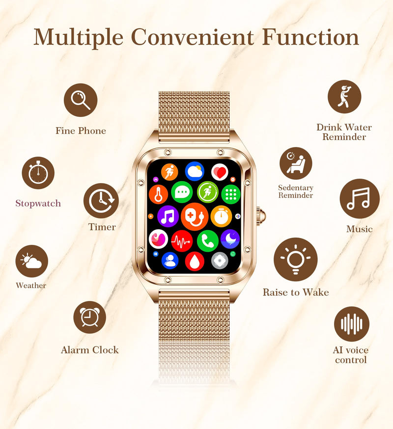 Smart Watch for Women, 1.6'' Bluetooth Call(Answer/Dial), Activity Fitness Tracker with Heart Rate/Sleep Monitor 100+ Sports Pedometer AI Voice, Smartwatch for Android iPhone Compatible (Rose Gold) gold03