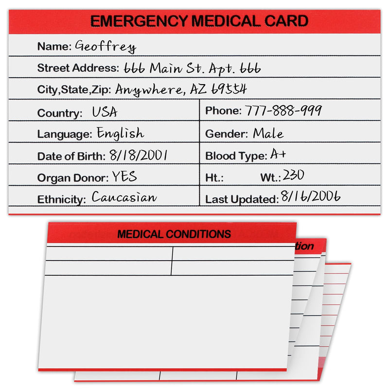 12 Pack Red Emergency Contact ID Wallet - Pocket Size, Medication List, Caretaker Cards - BeesActive Australia