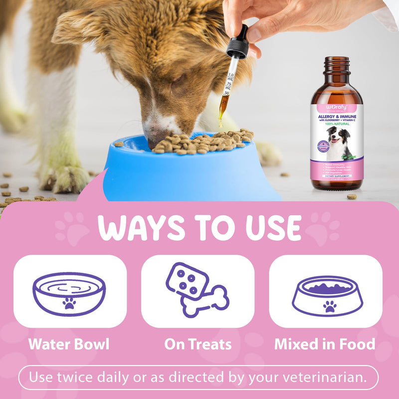 Dog Allergy & Immunity Boost Drops 60ml - Bacon Flavour Natural Itchy Skin Relief, Liver Support & Anti-Inflammatory Supplement for Dogs of All Breeds