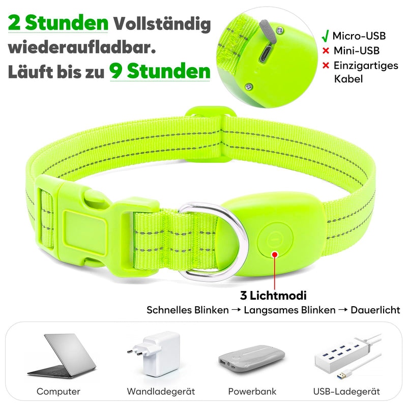 PZRLit Luminous Dog Collar Rechargeable, Dog Collar Luminous for Small Medium Large Dogs, Adjustable LED Collar for Dogs for Night Safety Green, Medium Green - BeesActive Australia