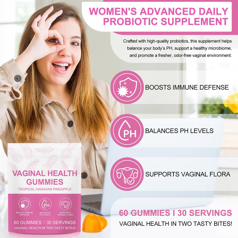 Vaginal Probiotics for Women, PH Balance Gummies, Probiotics for Women Vaginigal Health, Support Healthy Odor, Yeast Balance & Flora, Vaginal Health Supplement (60 Count (Pack of 2)) 60 Count (Pack of 2)