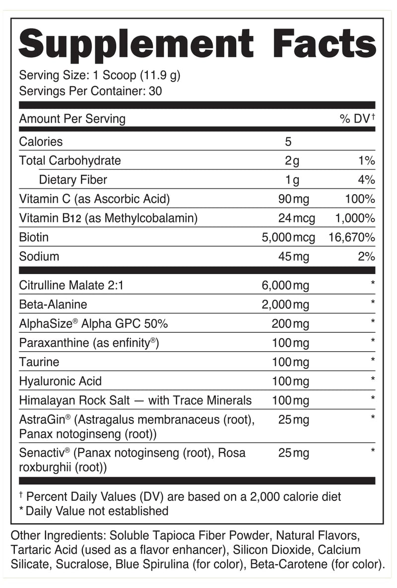 Babe Pre Workout powder for Women | Sparkling Orchard | 6g Citrulline, 2g Beta-Alanine, 100mg Hyaluronic Acid, 5mg Biotin and 5 other registered trademarked ingredients | 30 servings | 12.6 OZ