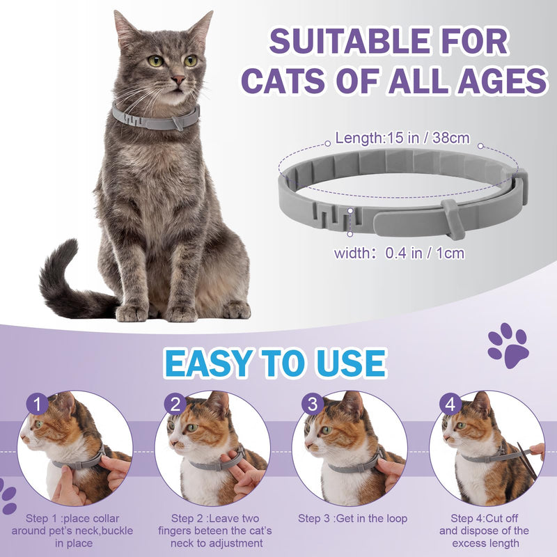 Eccliy 8 Pcs Calming Collars for Cats with Pheromones Anxiety and Stress Relief Collar for Cats 15'' Adjustable and 60 Day Lasting Calming Collar Reduces Stress, Scratching, Separation Anxiety, Gray