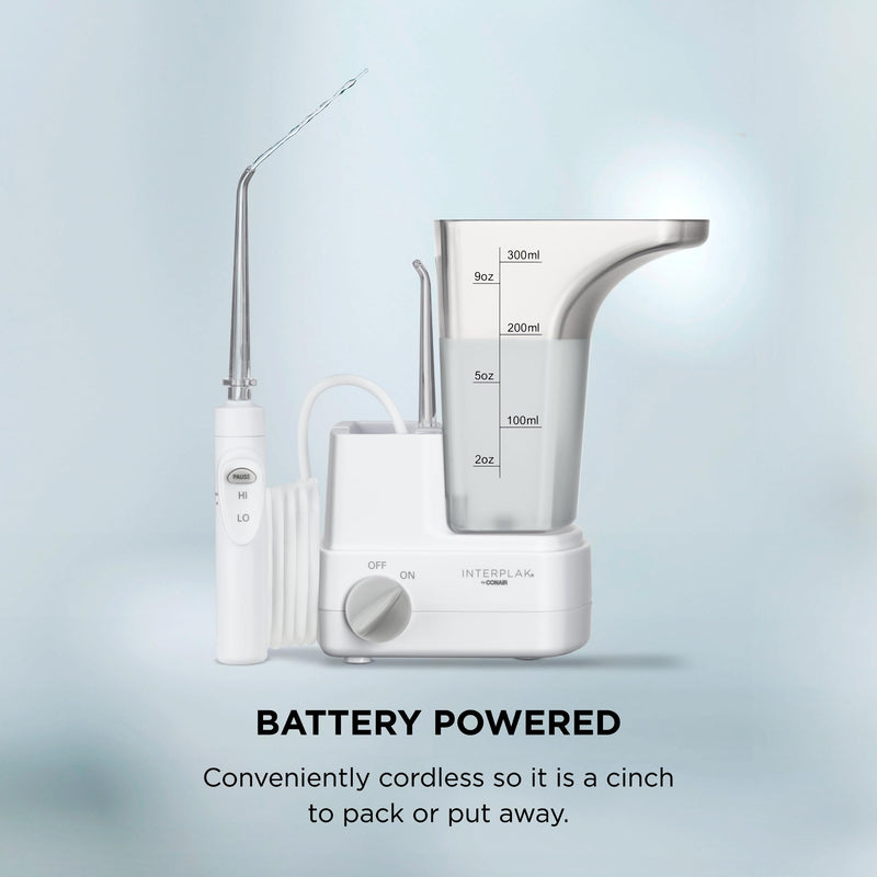 Interplak by Conair Compact Water Flosser, Travel Water Flosser, Battery Operated, Oral Irrigator for Powerful Deep Clean
