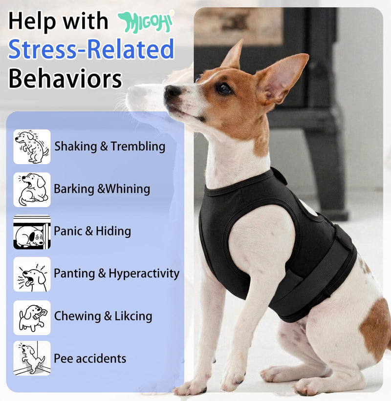 MIGOHI Dog Anxiety Relief Vest, Breathable Calming Shirt for Dogs, Soft Adjustable Pressure Wrap for Thunderstorm, Fireworks, Separation - Anxiety Coat Jacket for Small Dogs Stop Shaking, Black XS X-Small (Chest: 16.9"/43cm)