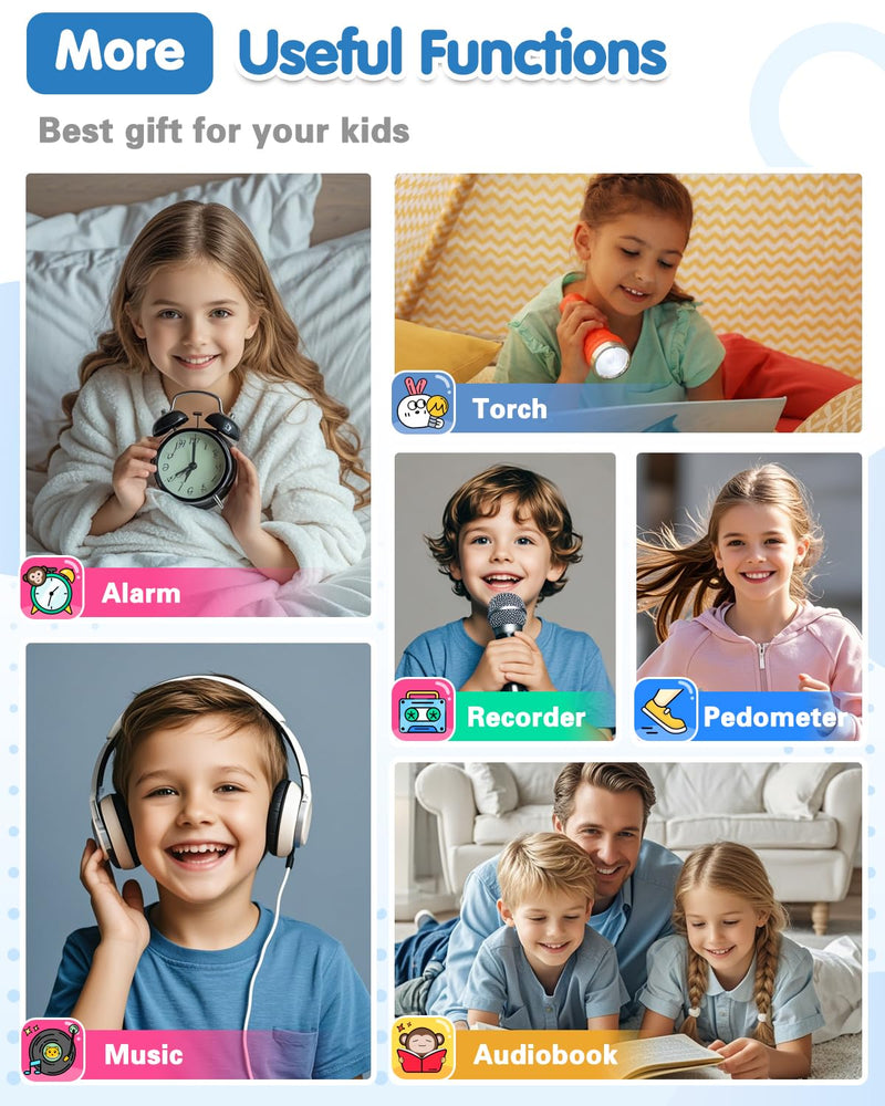 Waterproof Smart Watch for Kids with 32 Games Dual Camera, Habit Tracking, Alarm, Pedometer, HD Touchscreen with Protector, Kids Watch Toys for Boy Age 5-12 Christmas Birthday Gift Boys Girls(Blue) BLUE - BeesActive Australia