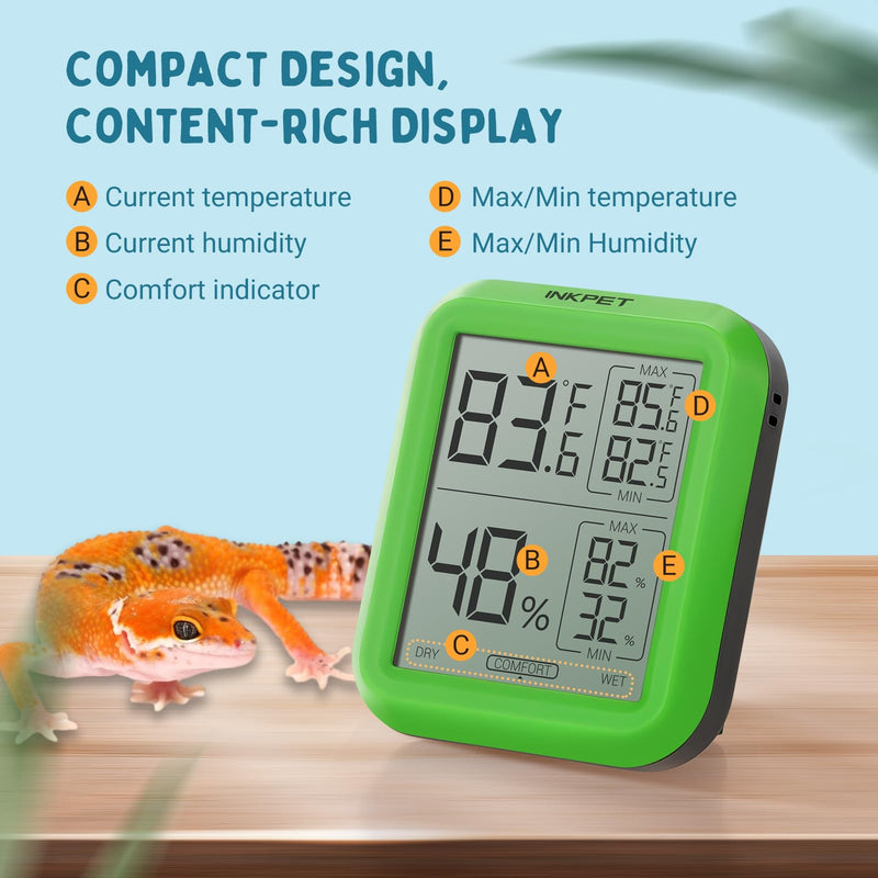 INKPET Reptile Thermometer Hygrometer Thermostat, with Max/min Record High-Accuracy Digial Display Ideal for Reptile Terrarium, Tank, Pet Rearing Box, Bearded Dragon, Leopard Gecko - BeesActive Australia