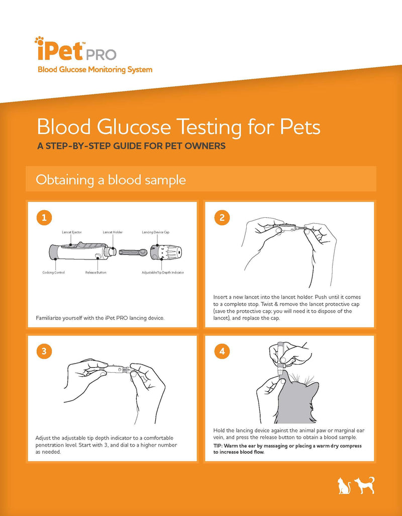 iPet PRO Blood Glucose Monitoring System Designed for Dogs & Cats| Includes Meter, 2 AA Batteries, User Guide, Log Book, 25 Test Strips, Control Solution, Lancing Device, 30 28G Lancets, Carrying Case Blood Glucose Meter Kit - PawsPlanet Australia