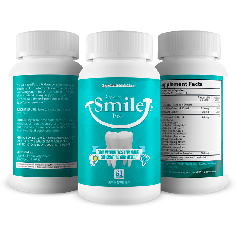 Smart Smile Pro - Our Best Oral Probiotics for Teeth and Gums - Oral Dental Probiotics - Probiotics for Teeth Health Supplement - Oral Probiotic Teeth Supplement - Probiotic Teeth Vitamins Supplements