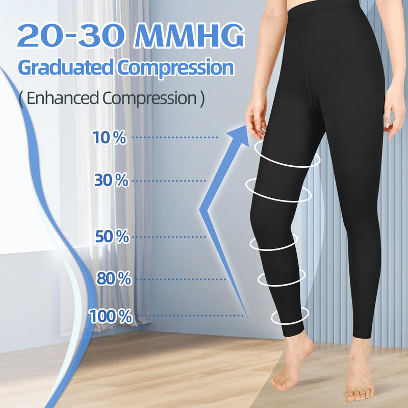 Compression Pantyhose for Women & Men, Medical Graduated Compression Stockings, Compression Tights Medium 20-30mmHg Footless Black
