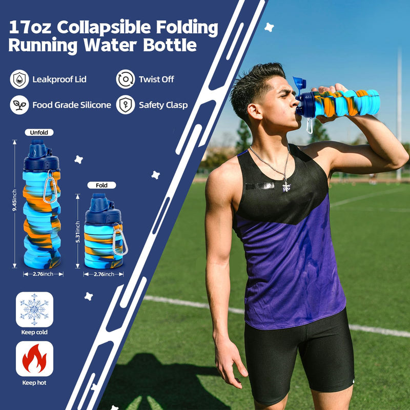Running Gift Box - 13 Runner Essentials Kit with Running Belt Headlamp Kinesiology Tape Folding Water Cup & More, Marathon Training Night Running Outdoor, Fitness & Trail Running Gift for Men Women Black