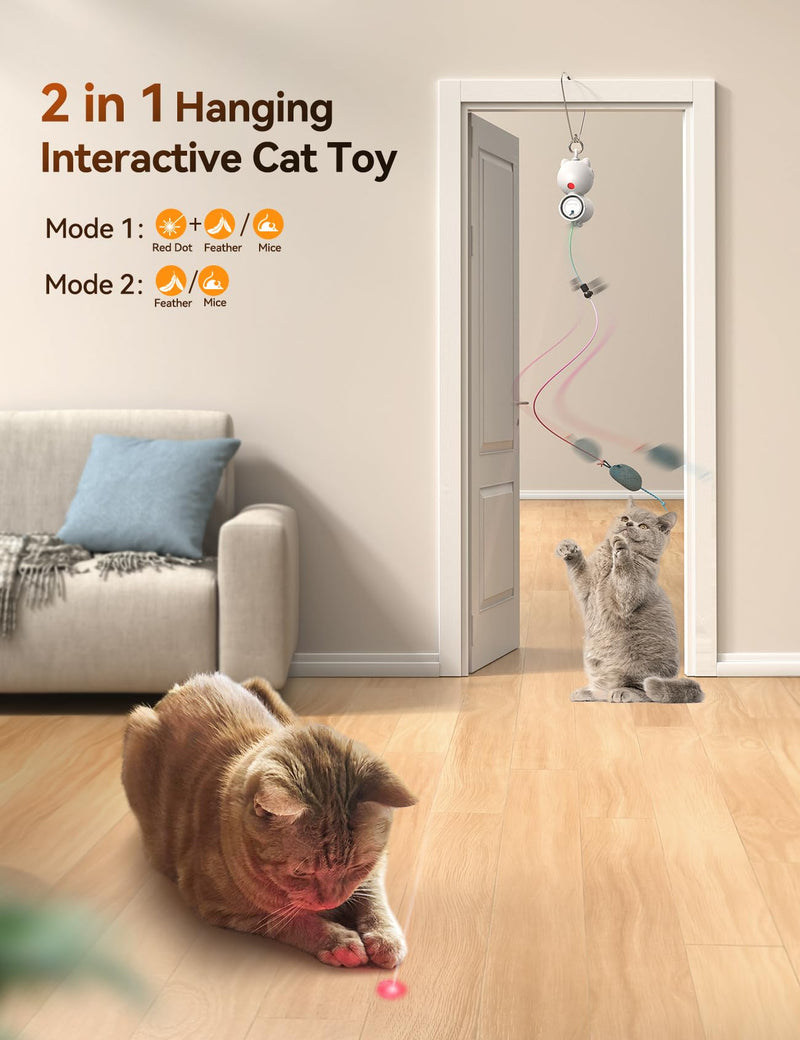 Cat Toys for Indoor Cats, Interactive Cat Toys, LED Hanging Cat Wand Toy, Smart USB Rechargeable Door Hanging Automatic Retractable Kitten Toys, White - BeesActive Australia