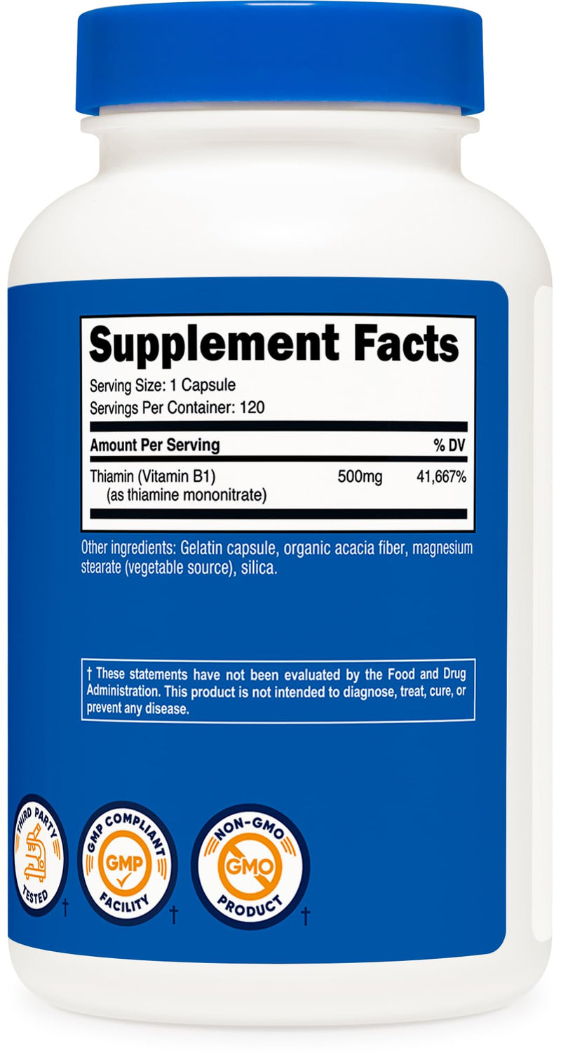Nutricost Vitamin B1 (Thiamine) 500mg, 120 Capsules (Pack of 2) 120 Count (Pack of 2)