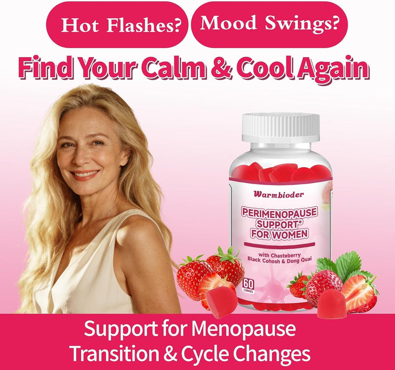 Perimenopause Support Gummies for Women,Support Menopause Relief & Balance | with Black Cohosh Chasteberry Vitamins D3 B6 for Hot Flashes Night Sweats & Mood