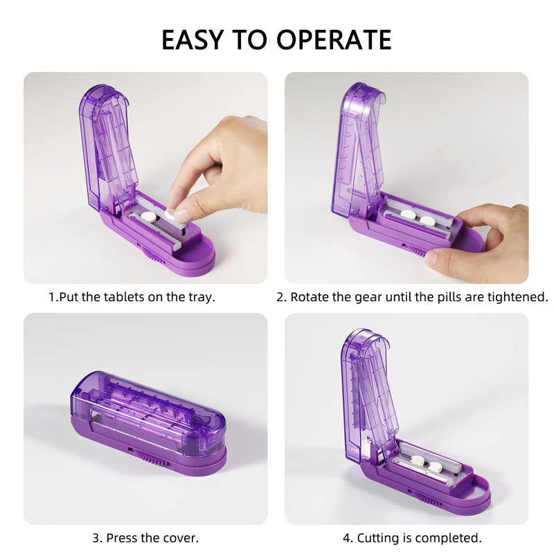 Multiple Pill Splitter,Stainless Steel Cutting Blade Guard(Purple) Purple