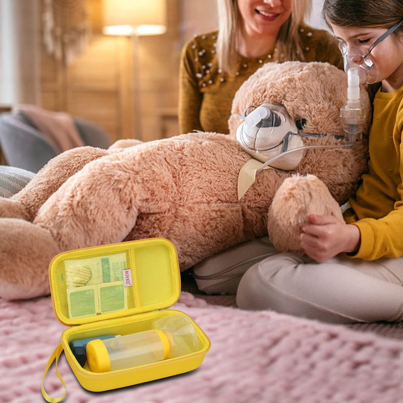 BOVKE Hard Travel Case for Asthma Inhaler, Inhaler Spacer for Kids and Adults, Masks, Inhaler Holder Asthma Carrying Bag with Mesh Pocket for Medicine and Other Accessories, Yellow (Case Only) - BeesActive Australia