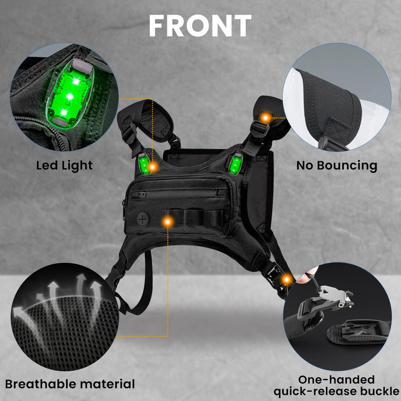 Running Chest Pack with Light, Chest Packs for Phone Holder, Edc Bag for Running, Lightweight Extra Storage Sports Chest Pouch for Runners Cycling Motorcycle Hiking - BeesActive Australia