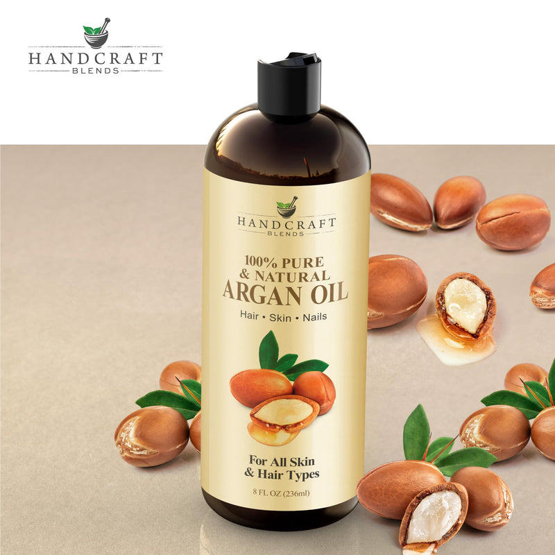 Handcraft Blends Moroccan Argan Oil - 8 Fl Oz - 100% Pure and Natural - Premium Grade Carrier Oil for Skin and Hair - Hair and Body - Massage - Cold-Pressed Argan Oil 8 Fl Oz (Pack of 1) 8 Fl Oz (Pack of 1) - BeesActive Australia