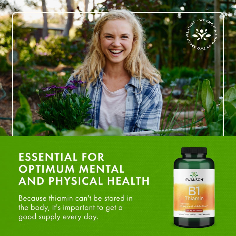 Swanson Vitamin B1 (Thiamin) - Promotes Healthy Metabolism and Provides Energy Support - Natural Vitamin Supplement Supporting Optimum Nerve Cell Function - (250 Capsules, 100mg Each) (2 Pack) 2