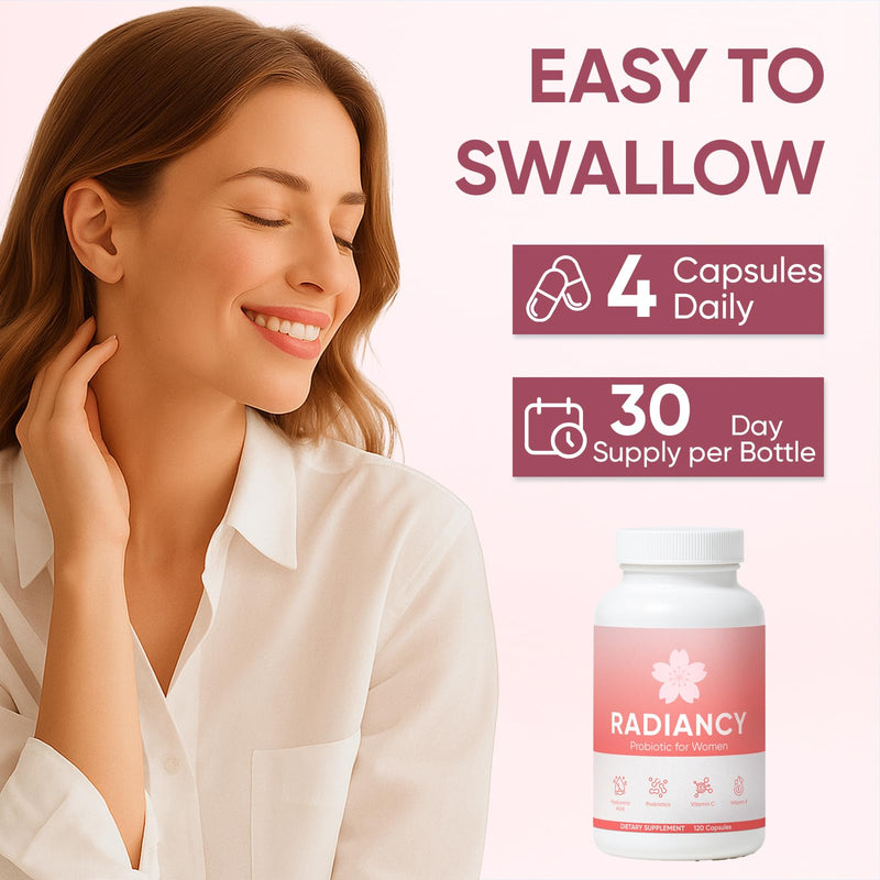 Radiancy Probiotic for Women, Daily Supplement with Multi-Collagen, Hyaluronic Acid, Prebiotics, Vitamin C - 120 Count (1) 1