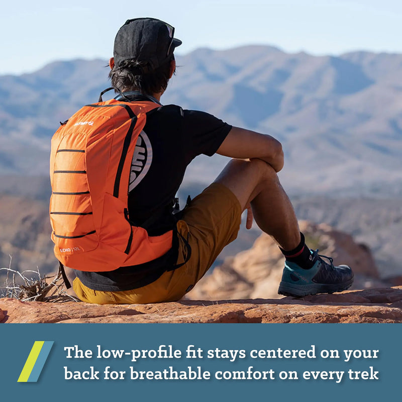KLYMIT Echo 12L Hydration Pack | Hiking Backpack with 3 Liter Hydration Bladder and Large Storage Compartment — Orange/Black - BeesActive Australia