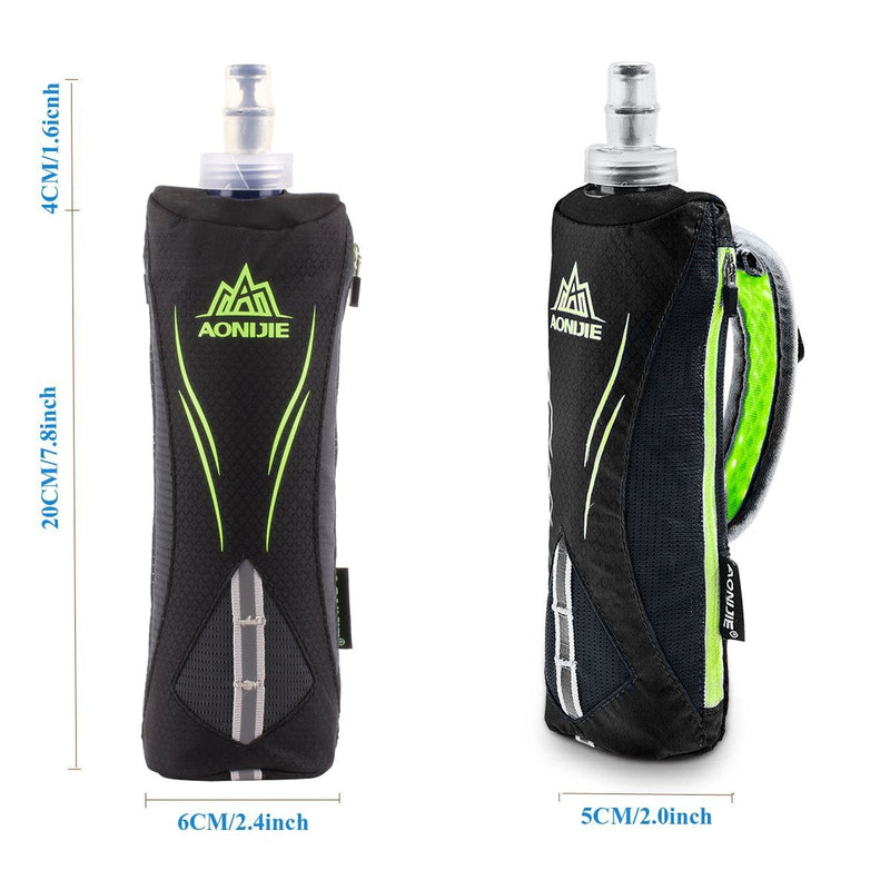 Geila Handheld Water Bottle for Running, 17 oz Grip Handheld Bottle with Hand Strap Hydration Pack, Sport Soft Flask Black+500ML Soft Flask