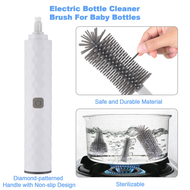 Electric Bottle Brush, 4 Piece Bottle Brush Set with Baby Bottle Brush Cleaner, Nipple Brush, Pacifier Cleaner, Straw Cleaner Brush, Gifts for Newborns and Mothers, White - BeesActive Australia