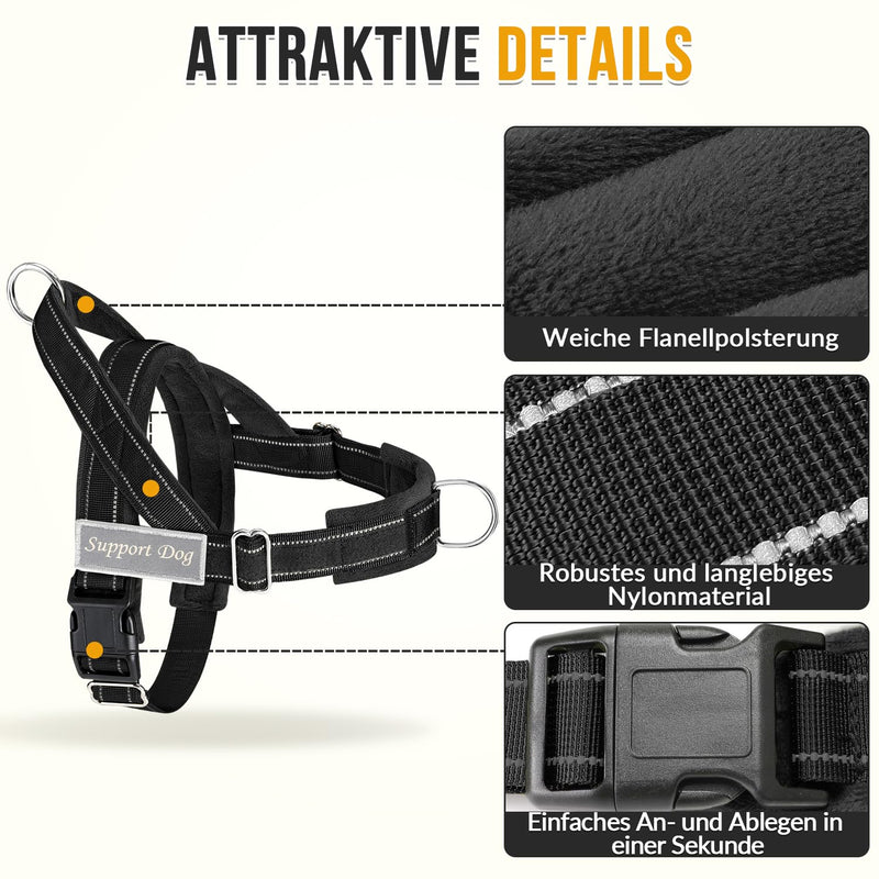 Eyein Dog Harness with Leash for Large Medium Dogs, Adjustable Anti-Pull Chest Harness with Soft Padding, Reflective Harness with Front Clip for Walking and Training, Black, L - BeesActive Australia