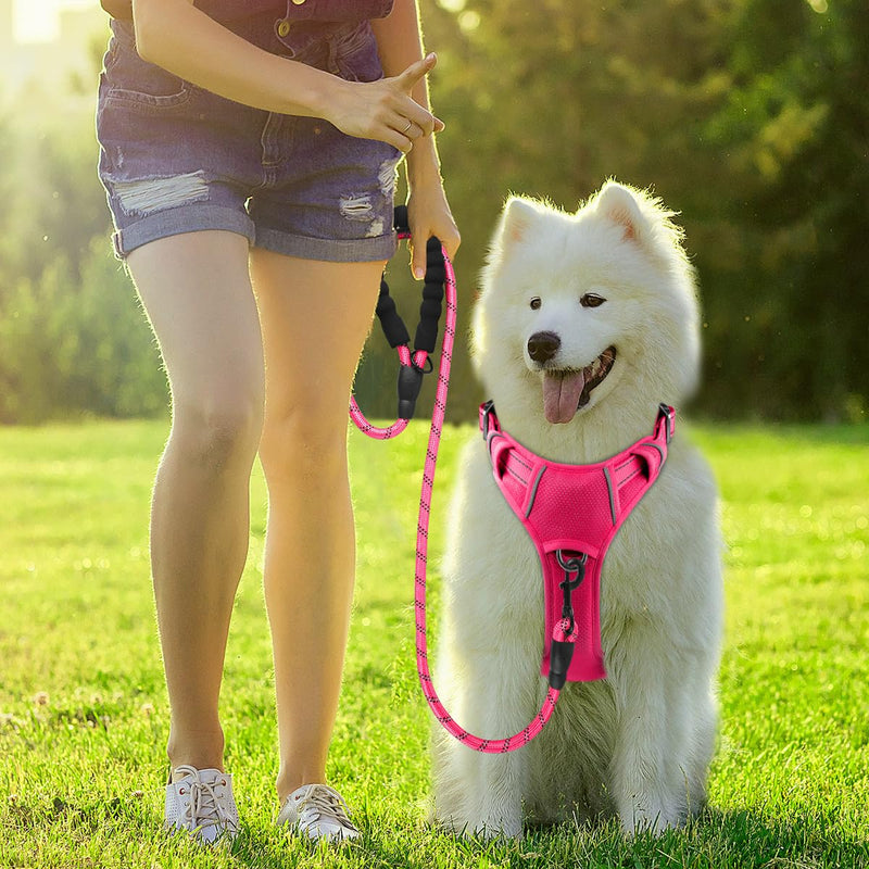 BARKBAY Dog Harness No Pull with ID Tag Pocket - Heavy Duty, Reflective, Easy Control for Large Dogs (Pink,M) Medium(Chest:22-27") Pink - BeesActive Australia