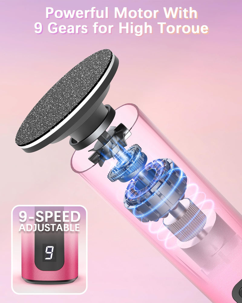 2 in 1 Electric Foot Callus Remover, 9 Adjustable Speeds Foot Scrubber USB Rechargeable Pedicure Tools for Feet, Dry Dead Skin Scraper Foot Grinder with 80/120 Grit Sandpaper Discs Rollers for Women Pink Gradient - BeesActive Australia
