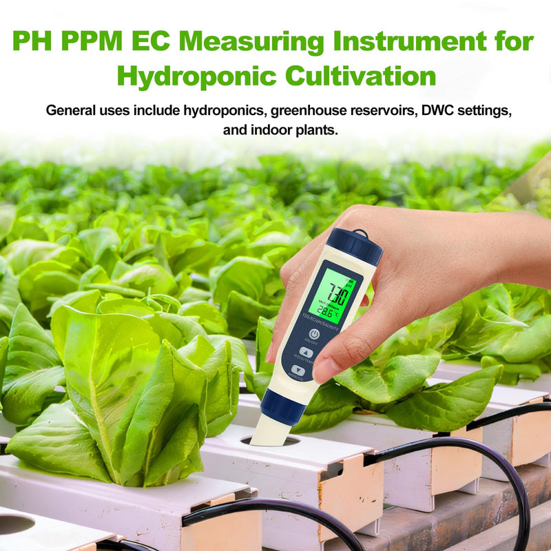Pious PH Tester Digital, 5 in 1 PH Meter for Water/Salinity Meter/tds/ec/Thermometer, Pool Salt Tester with Constant Temperature Compensation, Suitable for Drinking Water Swimming Pools Aquariums Blue - BeesActive Australia