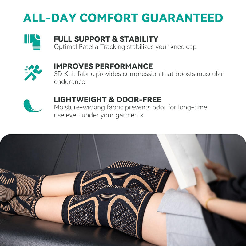 INDEEMAX Copper Knee Brace for Women Men Plus Size, 2 Pack Knee Compression Sleeve for Knee Pain, Arthritis, Running, Sports and Recovery Support, 2XL(26-28 Inch) XX-Large COPPER-Infused black knee brace,2 Pack - BeesActive Australia