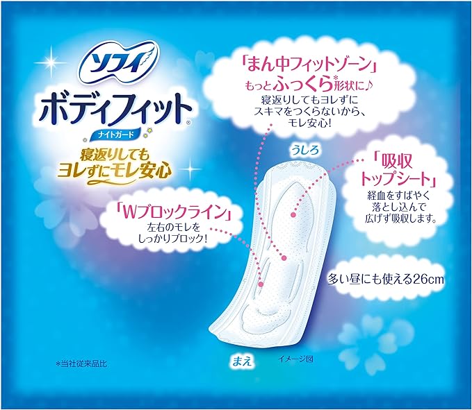 Sofy Body Fit Nightguard, For Night, No Wings, 10.2 inches (26 cm), 44 Sheets (11 Sheets x 4 Pieces) (Sanitary Supplies Napkins) - BeesActive Australia