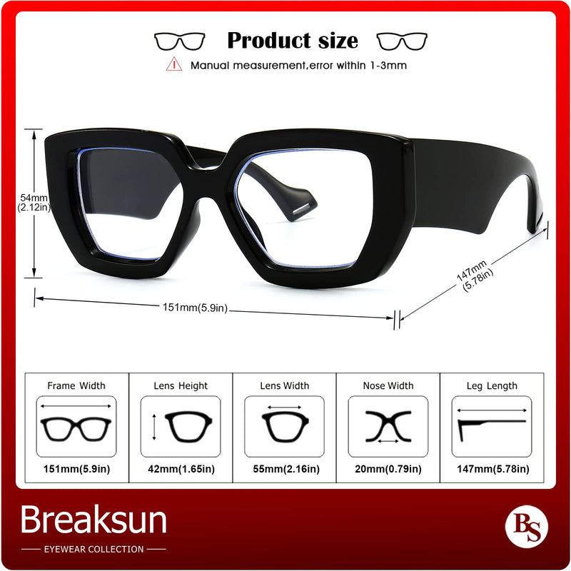 Thick Frame Blue Light Glasses for Women Men Fashion Oversized Square Computer Gaming Eyeglasses A1 Black 54 Millimeters - BeesActive Australia