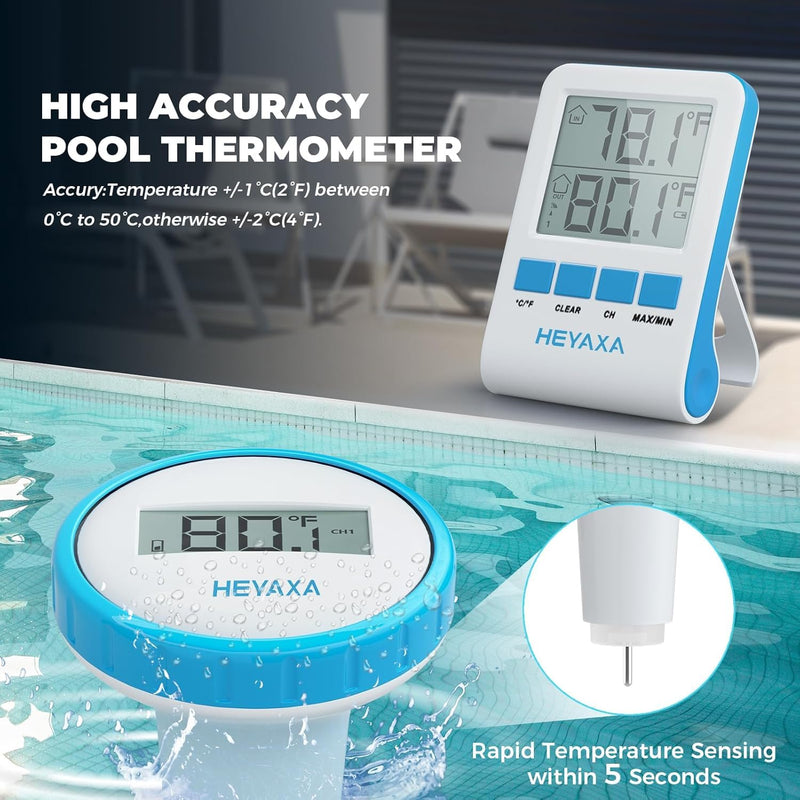 Digital Pool Thermometer Floating Easy Read IPX8 Waterproof Wireless Water Thermometer with Indoor Temperature Monitor for Swimming Pool, Bathtub, Fish Tank - BeesActive Australia