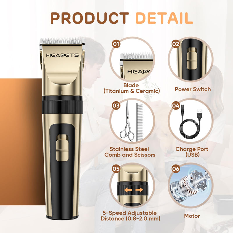 Dog Grooming Clippers, Single Pack – Low Noise, Rechargeable, Cordless Electric Hair Clipper for Dogs, Cats, and Other Pets, Gold - BeesActive Australia