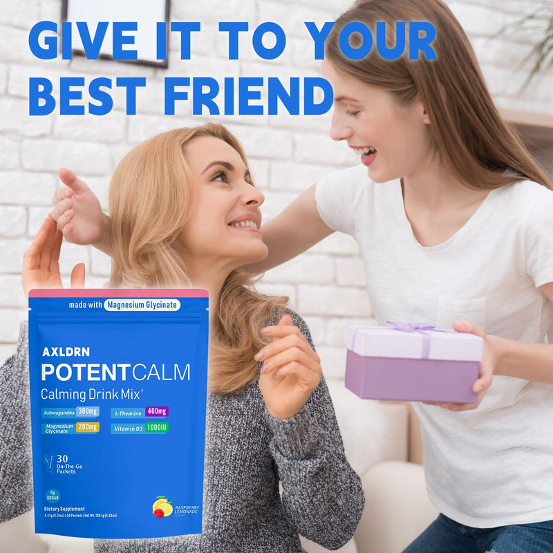 PotentCalm Super Cortisol Drink, Magnesium Glycinate Powder, L-theanine, Ashwagandha, Vitamin D, No Sugar, Raspberry Lemonade Electrolytes Powder - 30 Servings