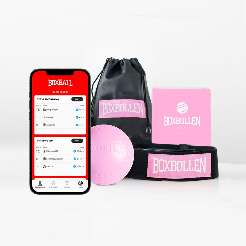 Boxbollen® Boxing Reflex Ball - Celebrity-Endorsed Home Workout Game - App-Connected Punch Counter - Hand Eye Coordination Training Ball - Christmas Gift for Boxers, All Ages - Stocking Stuffer Pink