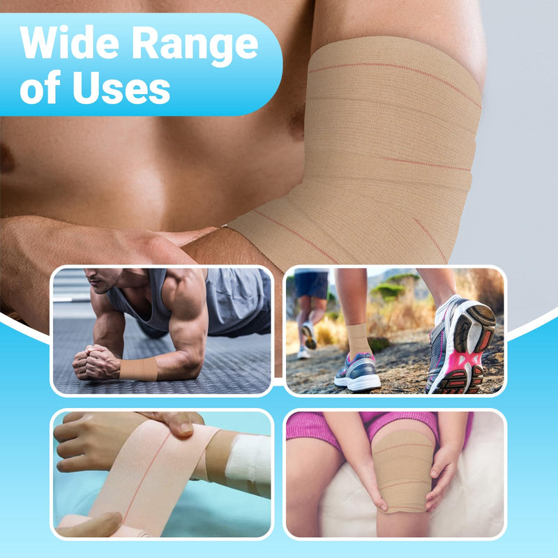 OK TAPE Elastic Adhesive Tape Bandage Tape Wrap - 4 Rolls, Flexible Stretch Bandages for Sports Ankle, Knee and Wrist Sprains (Beige,3 Inch Wide) 3 Inch x 5 Yard Beige - BeesActive Australia