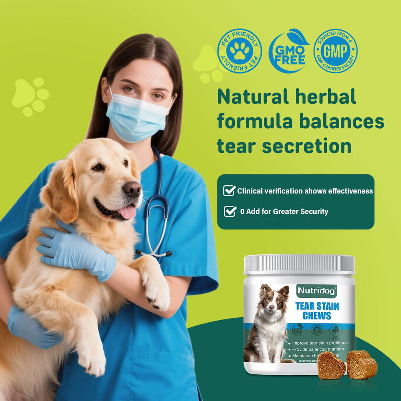 Tear Stain Chews for Dogs - Dog Tear Stain Remover & Supplement with Antioxidant Blend, Vitamin C, Lutein - 120ct Beef Flavor Soft Chews for Eye Health & White Fur Care (ND-038) ND-038