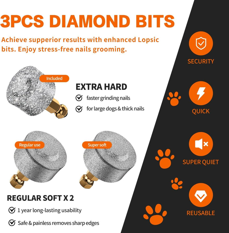 Dog Nail Grinder with 2 LED Lights Powerful 2-Speed Dog Nail Trimmers with 3 Grinding Wheels Super Quiet Rechargeable Pet Dog Nail Clipper Kit for Large Medium Dogs Cats Nail Care Light Grey 🟦🟦🟦Light Grey🟦🟦🟦 - BeesActive Australia