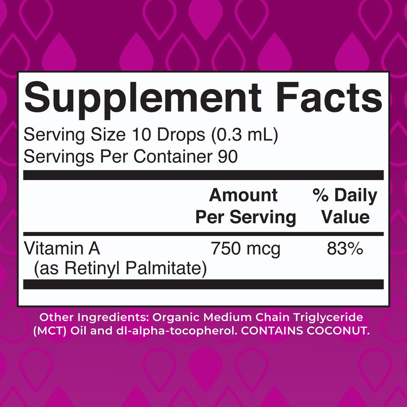 MARYRUTH'S Organics USDA Organic Vitamin A Liquid Drops, 1 oz, Sugar Free | 3 Month Supply, Bone Health for Ages 14+, 750mcg per Serving, Sugar Free, Vegan