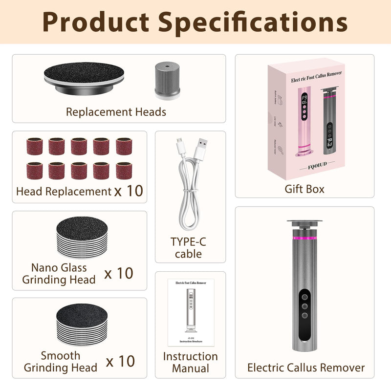 Electric Foot Callus Remover - 2 in 1 Electric Foot File,Adjustable Speed Foot File with Sandpaper Discs & Grinding Heads, 9 Speeds Callus Remover for Feet, Pedicure Tools for Valentine's Day Gift Pink - BeesActive Australia