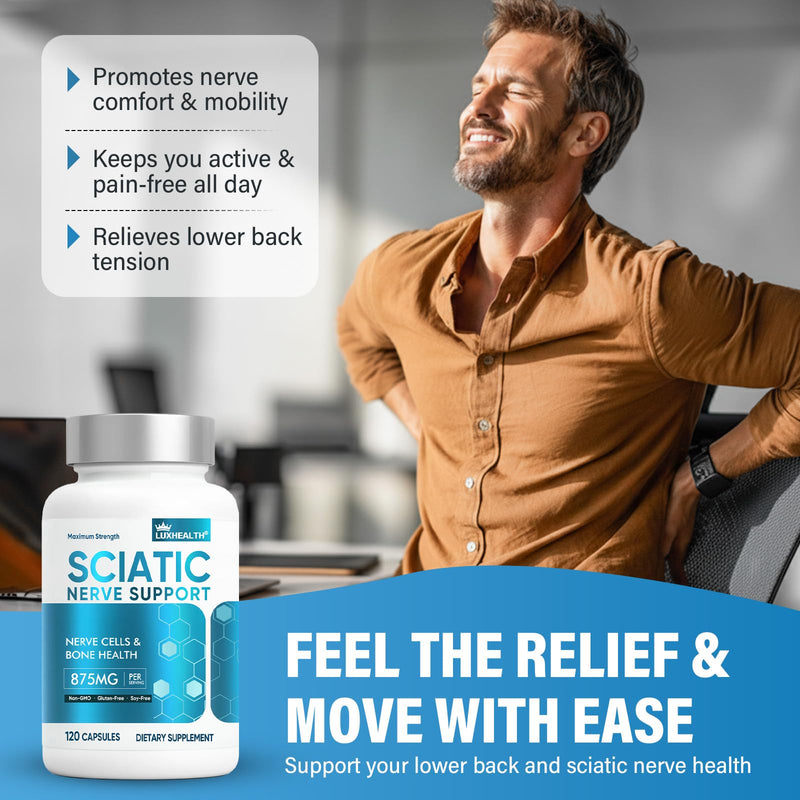 Sciatic Nerve Health Support Supplement, 120 Advanced Vegan Capsules | with R-ALA and Benfotiamine, Vitamin B Complex Formula for Lower Back Leg and Glute Comfort, Non-GMO
