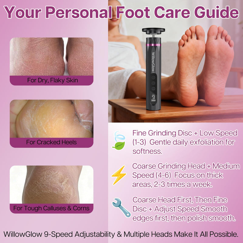 Professional Electric Foot Callus Remover, 9-Speed Cordless Foot File with Reusable Nano Glass Heads & Sandpaper for Dead Skin Removal and Smooth Feet - BeesActive Australia
