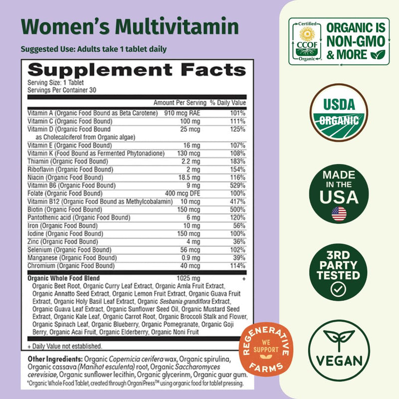 Womens Organic Multivitamin & Iron from Whole-Foods 60ct 1 Count (Pack of 60)