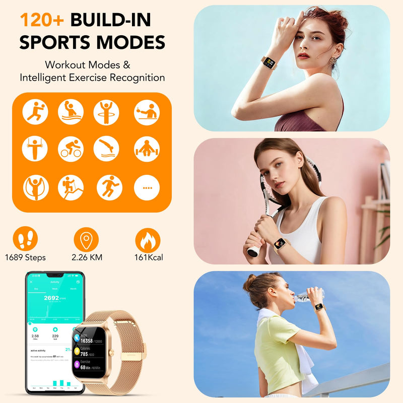 CASCHO Smart Watches for Women (Android/iOS), 1.85" HD Smart Watch with Calls/Messages/AI Voice Control, Sleep/Heart Rate Monitor,120+ Sports Modes Fitness Tracker Watch,Gold and Light Pink Rose gold and Light Pink - BeesActive Australia