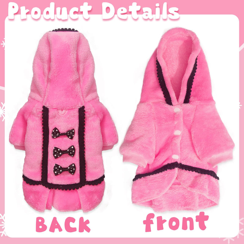 Winter Dog Dress for Small Dogs Girl Puppy Sweater Dog Sweater Fleece Warm Puppy Sweater with Leash Hole Cute Pink Dog Clothes Bowtie Chihuahua Sweater Pet Dog Oufit XXS Dog Sweater (XX-Small) pink dress XX-Small