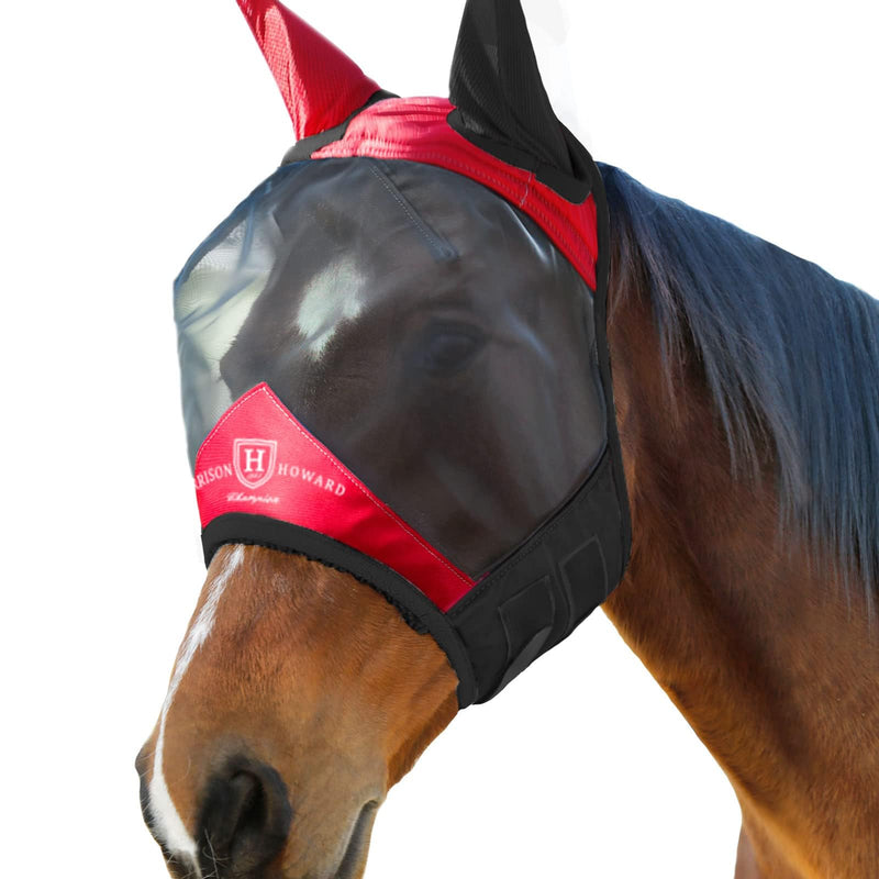 Harrison Howard Pro Luminous Horse Fly Mask Standard with Ears UV Protection for Horse Scarlet Red/Black Large Full Size Full (Large) - BeesActive Australia